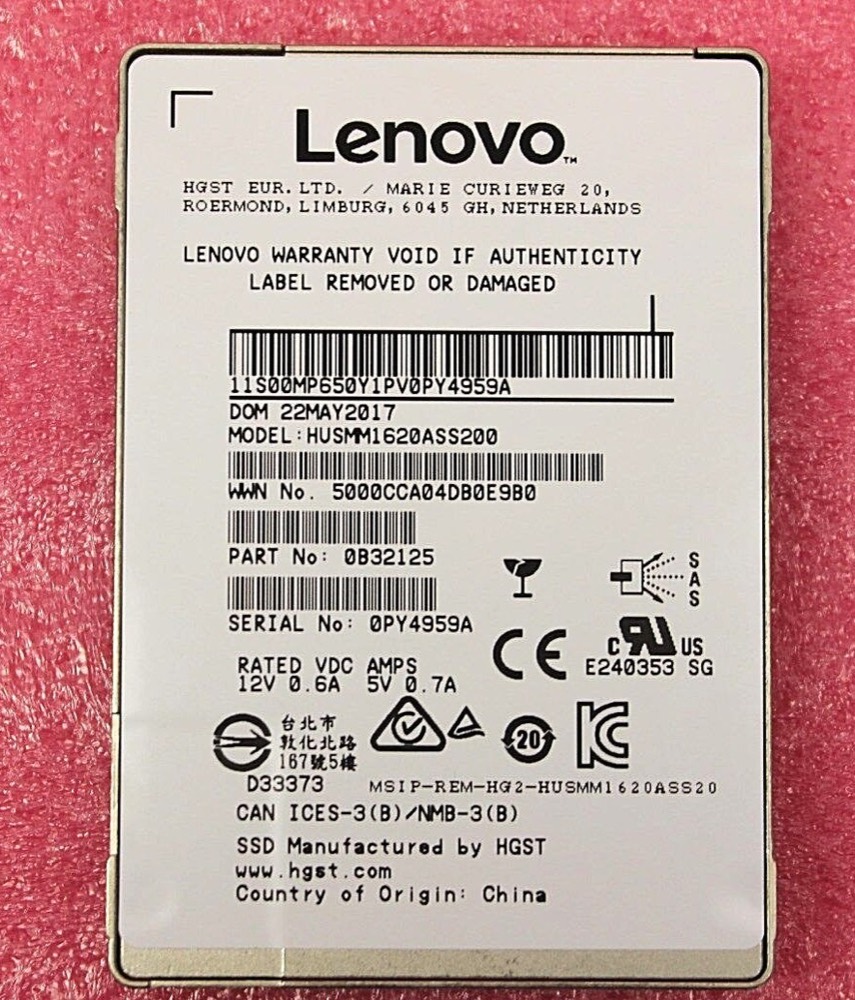 Накопитель LENOVO 00MP650 HUSMM1620ASS200 200GB 2.5" SAS V7000 G2 FLASH DRIVE 0B32125 — фото 1