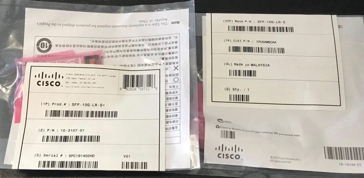 Трансивер Cisco SFP-10G-LR-S SFP+ 10 Гбит/с LR 1310 нм 10 км (10-3107-01) — фото 1