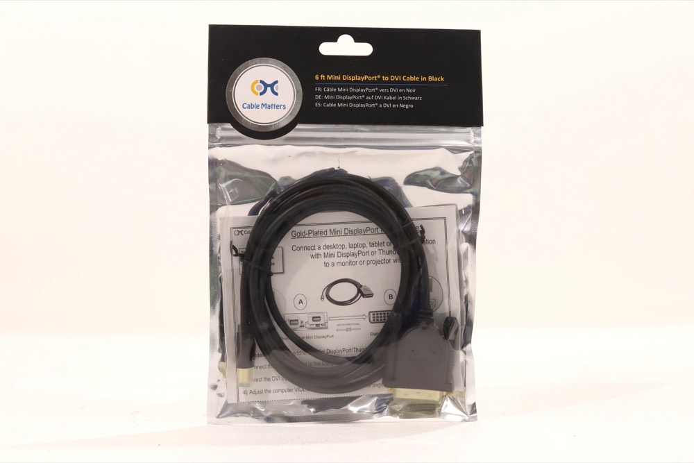 Кабель Cable Matters 6 ft Mini DisplayPort to DVI Black Cable P/N: 101010-Black-6 New — фото 1