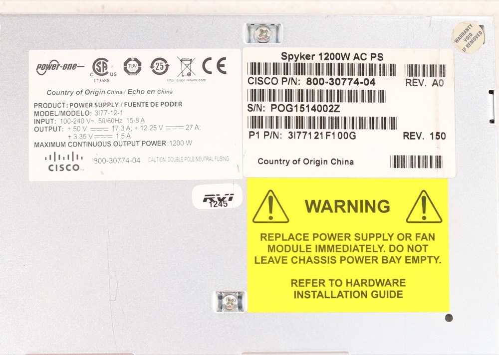 Блок питания Cisco Spyker 1200W AC Power Supply For Cisco ASA 5585-X P/N: 800-30774-04 Tested — фото 2