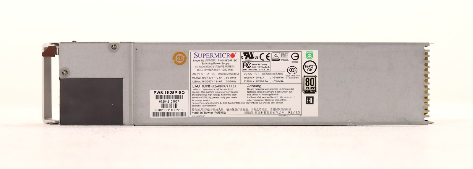 Блок питания SuperMicro 1280W 1U Hot-Swappable Redundant Power Supply P/N:PWS-1K28P-SQ Tested — фото 2
