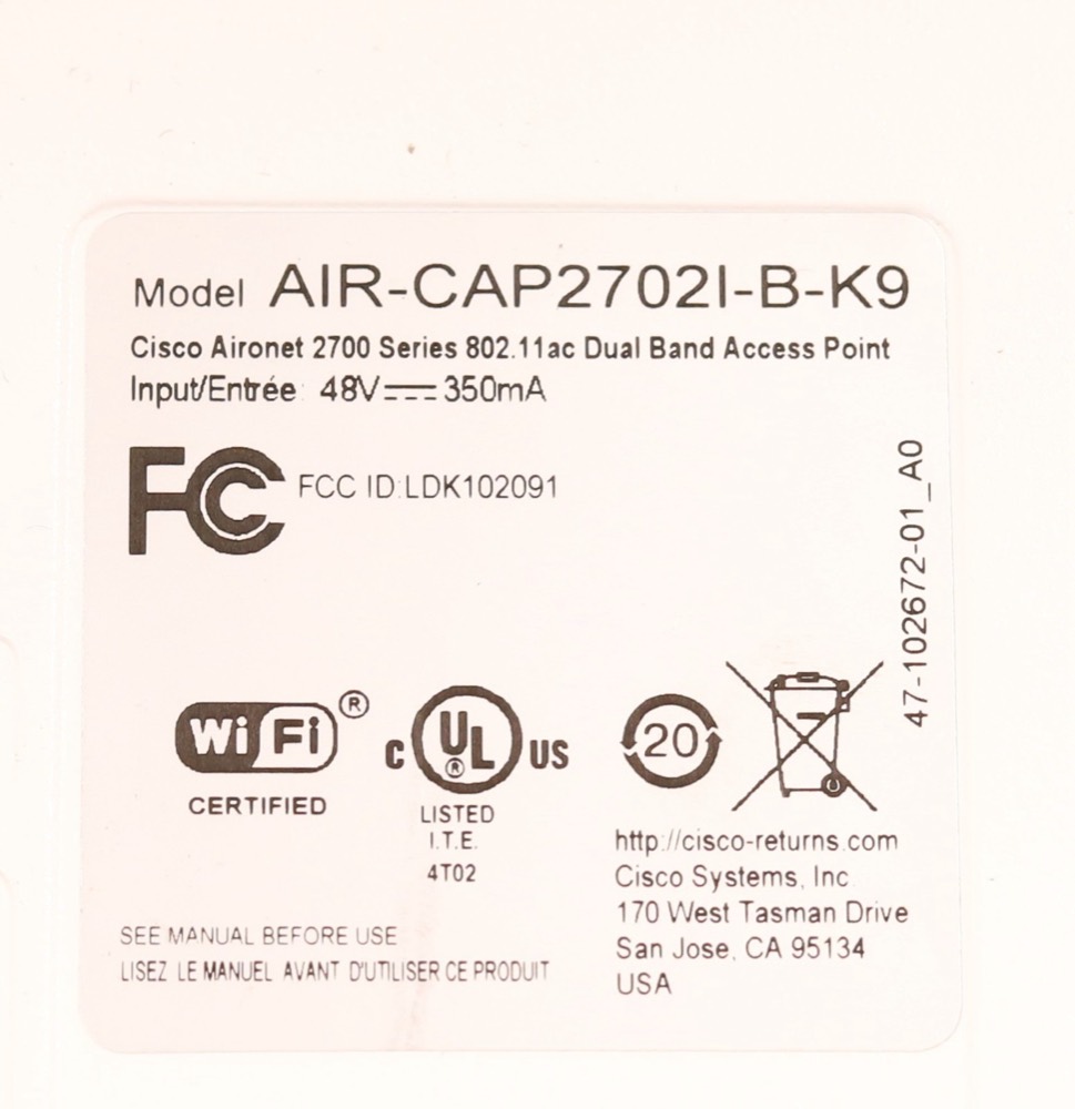 Точка доступа Cisco Aironet 2700 Series Dual-Band 802.11ac Access Point P/N: AIR-CAP2702I-B-K9 — фото 2