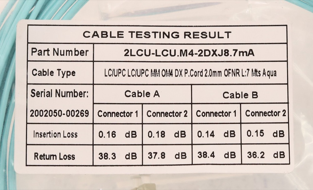 Кабель Generic 7m LC UPC to LC UPC Fiber Optic Patch Cable P/N: 2LCU-LCU.M4-2DXJ8.7mA — фото 2