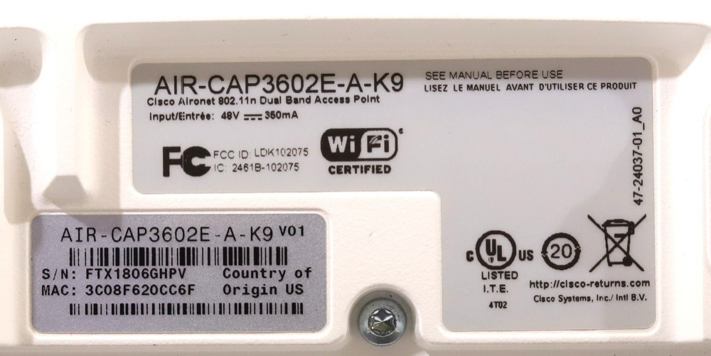 Точка доступа Cisco Aironet 3602E Dual-Band Wireless Access Point P/N: AIR-CAP3602E-A-K9 V01 — фото 3