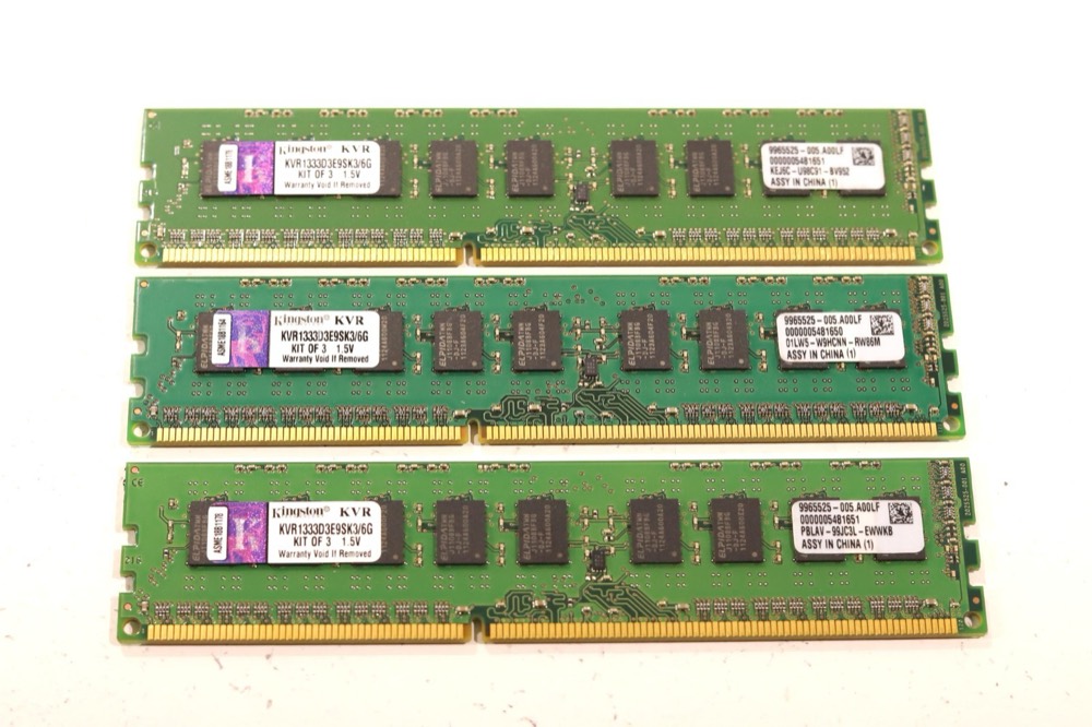 Модуль памяти Kingston 6GB (3x2GB) 2Rx8 PC3-10600 DDR3-1333MHz ECC Memory KVR1333D3E9SK3/6G — фото 1
