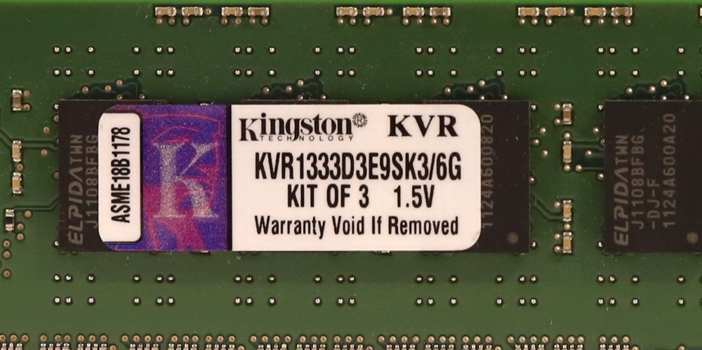 Модуль памяти Kingston 6GB (3x2GB) 2Rx8 PC3-10600 DDR3-1333MHz ECC Memory KVR1333D3E9SK3/6G — фото 3