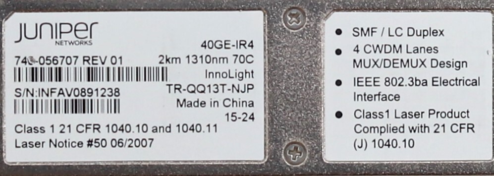 Трансивер Juniper 40GE-IR4 2km 1310nm 70C QSFP+ Transceiver Module P/N: 740-056707 Tested — фото 2