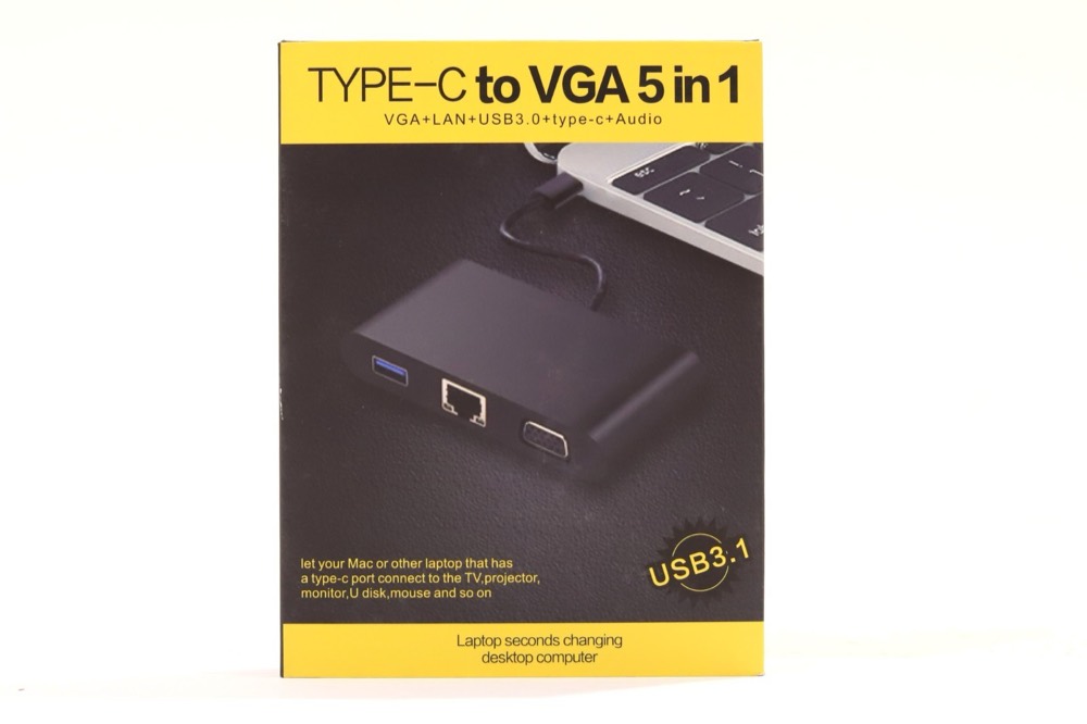 Адаптер Generic Type-C to VGA 5-in-1 USB3.0, LAN, VGA, Type-C, Audio Adapter P/N: S-1602 — фото 1