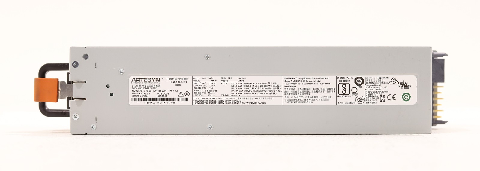 Блок питания New ListingIBM 7001599-J000 1925W Server Power Supply For IBM Power Series P/N: 01KL211 — фото 3