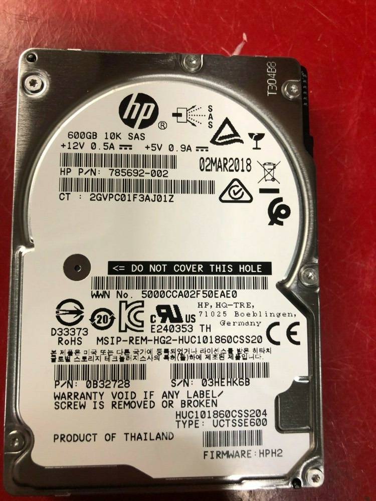 Жёсткий диск HPE 785692-002 HUC101860CSS204, 0B32728 600GB 2.5 SFF SAS Drive NEW HP ORIGINAL — фото 1