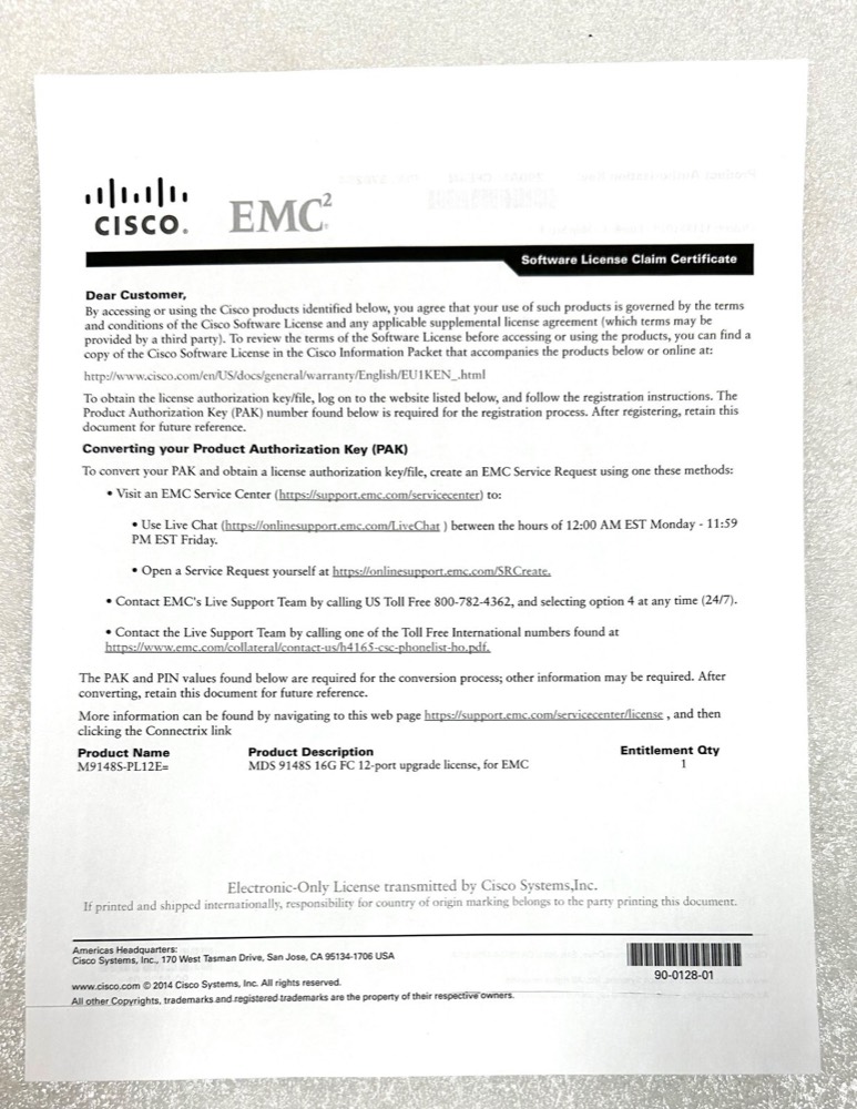 Лицензия/ПО L-M9148S-PL12= Cisco MDS 9148S 16G FC 12 Port Upgrade License — фото 1