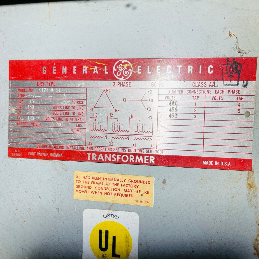 Компонент 208/120VTRANSFORMER 9T21 A 14 GE 15 KVA 3PHASE 480:208/120VTRANSFORMER — фото 1