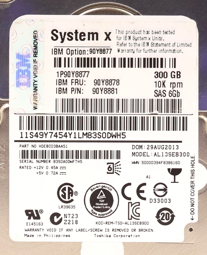 Жёсткий диск IBM AL13SEB300 300GB 2.5" 6Gb/s 10K RPM SAS Hard Drive P/N: 90Y8878 Tested — фото 2