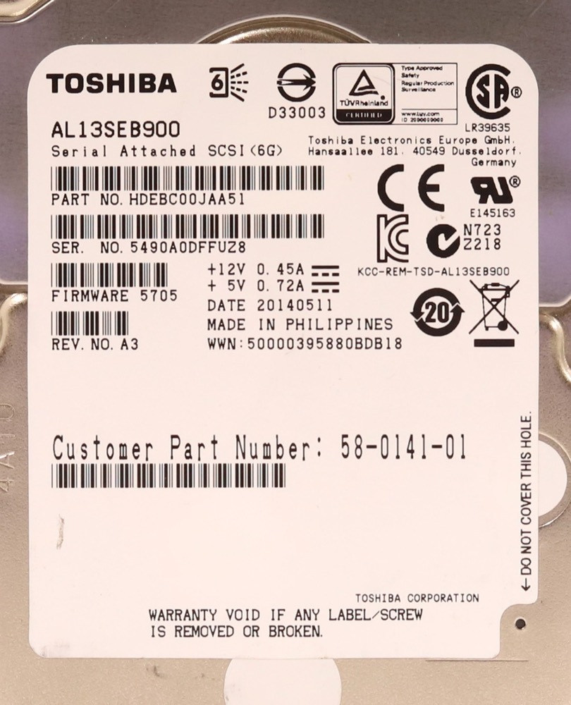 Жёсткий диск Cisco AL13SEB900 900GB 2.5" 6Gb/s 10K RPM SAS Hard Drive P/N: 58-0141-01 Tested — фото 2