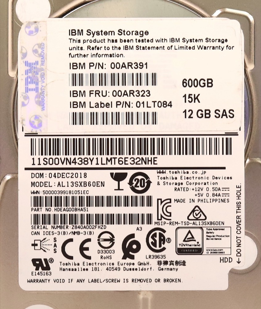 Жёсткий диск IBM AL13SXB60EN 600GB 2.5" 12Gb/s 15K RPM SAS Hard Drive FRU P/N: 00AR323 Tested — фото 2