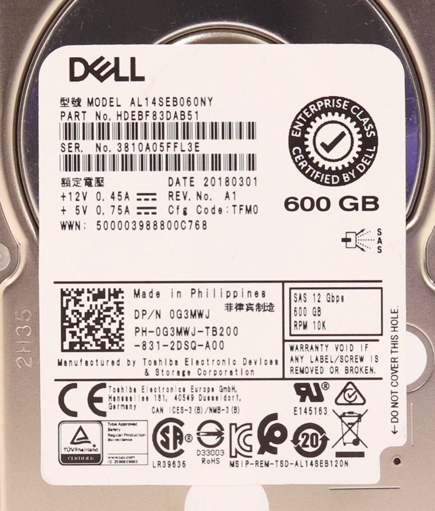 Жёсткий диск Dell AL14SEB060NY 600GB 2.5" 12Gb/s 10K RPM SAS Hard Drive W/Caddy P/N: 0G3MWJ — фото 2
