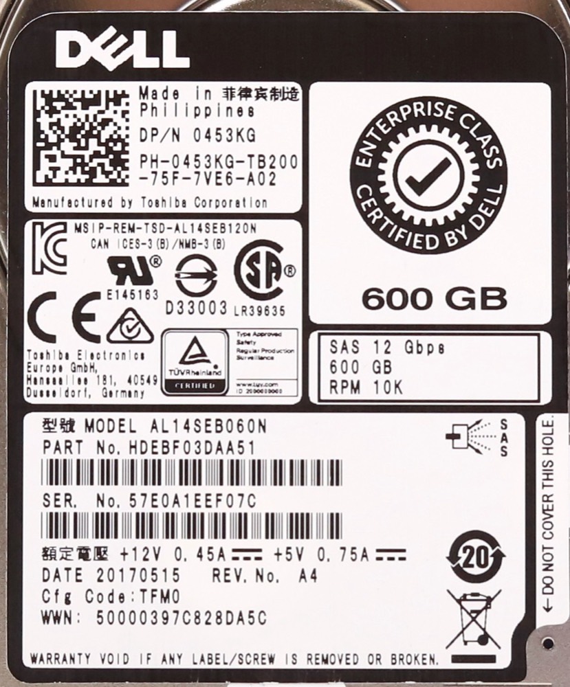Компонент Dell AL14SEB060N 600GB 2.5" 12Gb/s 10K RPM SAS Drive W/Caddy P/N: 0453KG Tested — фото 2