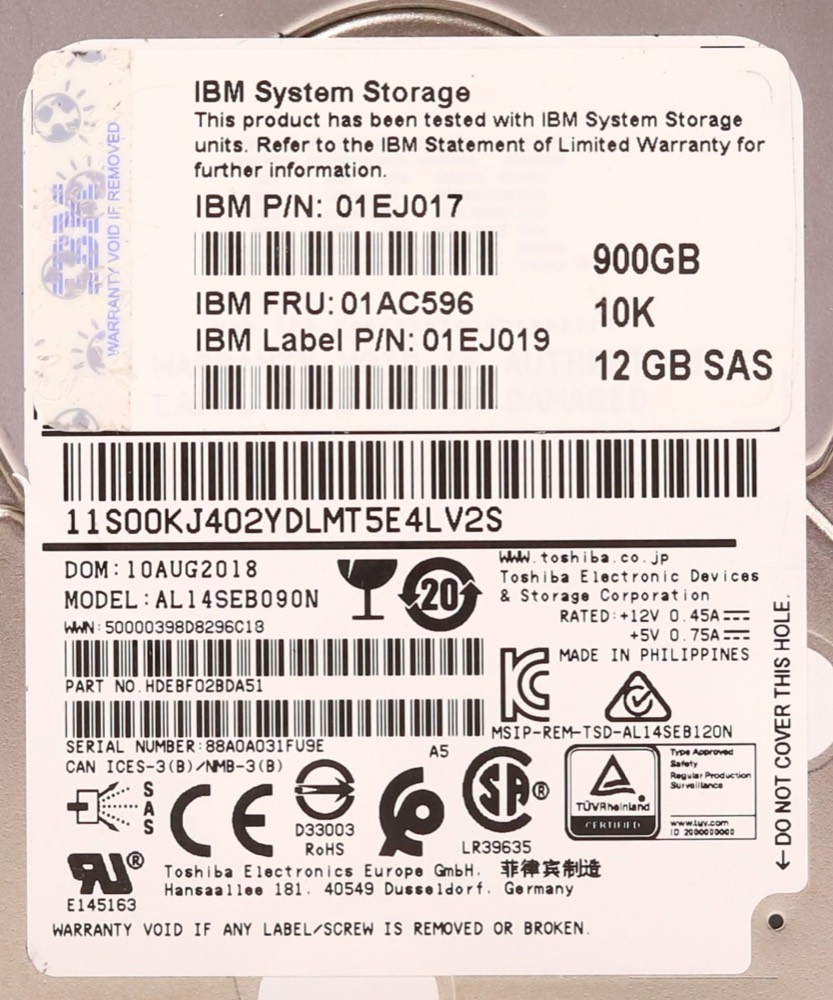 Жёсткий диск IBM AL14SEB090N 900GB 2.5" 12Gb/s 10K RPM SAS Hard Drive FRU P/N: 01AC596 Tested — фото 2