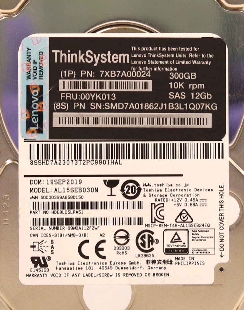 Жёсткий диск Lenovo AL15SEB030N 300GB 2.5" 12Gb/s 10K RPM SAS Hard Drive FRU P/N: 00YK013 — фото 2