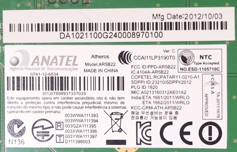 Сетевая карта Anatel AR5B22 300Mbps Bluetooth 4.0 PCI-E H/Profile Wireless Network Card Tested — фото 3