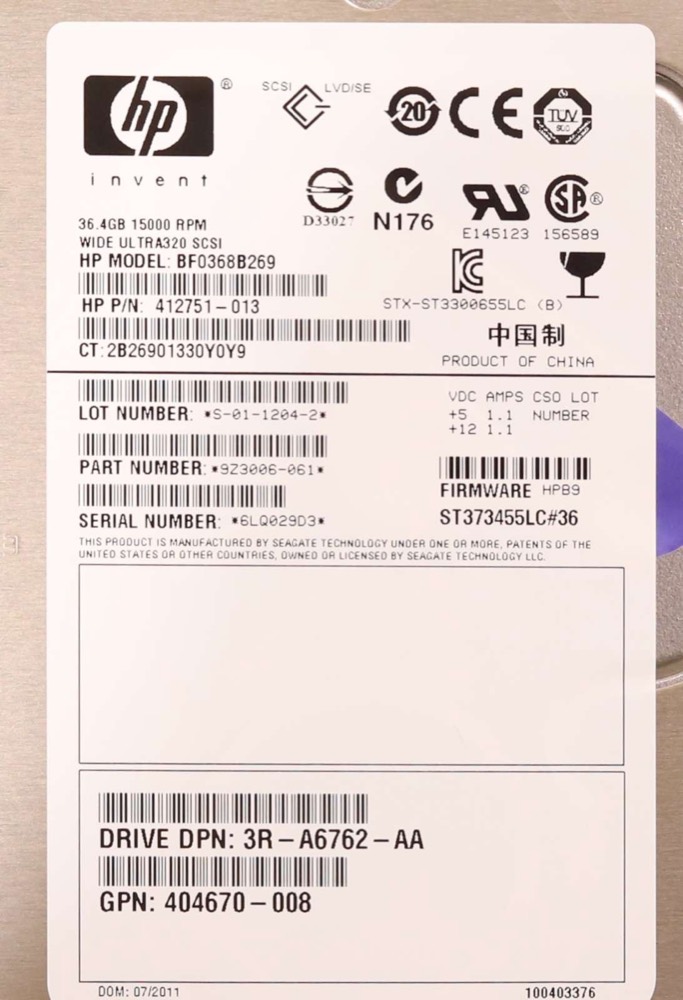Жёсткий диск HP BF0368B269 36.4GB 3.5" 320Mb/s Ultra-320 SCSI HDD W/Caddy P/N: 404670-008 — фото 2