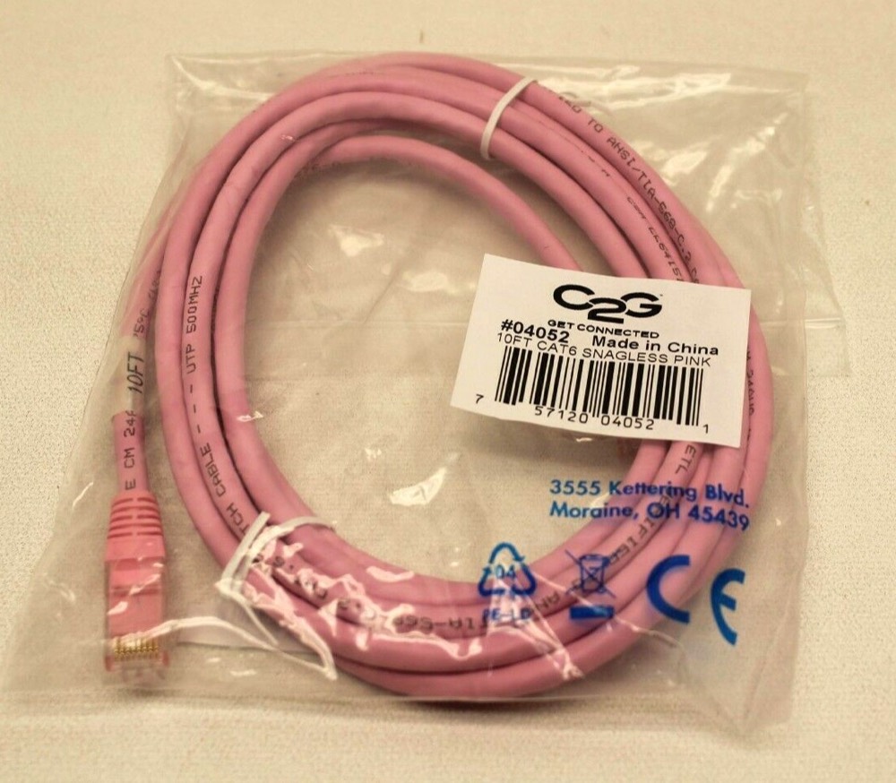 Кабель QTY 10 C2G-10ft Cat6 Snagless Unshielded (UTP) Network Patch Cable - Pink 04052 — фото 1