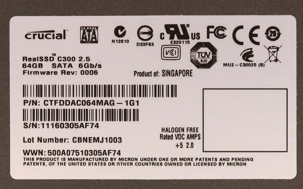 SSD-накопитель New ListingCrucial RealSSD C300 64GB 2.5" 6Gb/s MLC SATA III SSD P/N: CTFDDAC064MAG-1G1 — фото 3