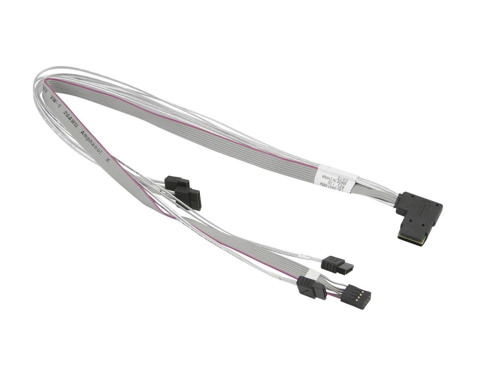 Кабель Supermicro Internal Right Angle MiniSAS to 4 SATA 52/42/41/51cm with Sideband 52cm Cable (CBL-SAST-0654) — фото 1