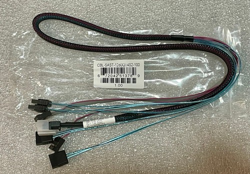 Кабель Supermicro CBL-SAST-1280QT4S2-100 SlimSASx4 STR to 4xSATA w/2SB,80CM,100Ohm — фото 1