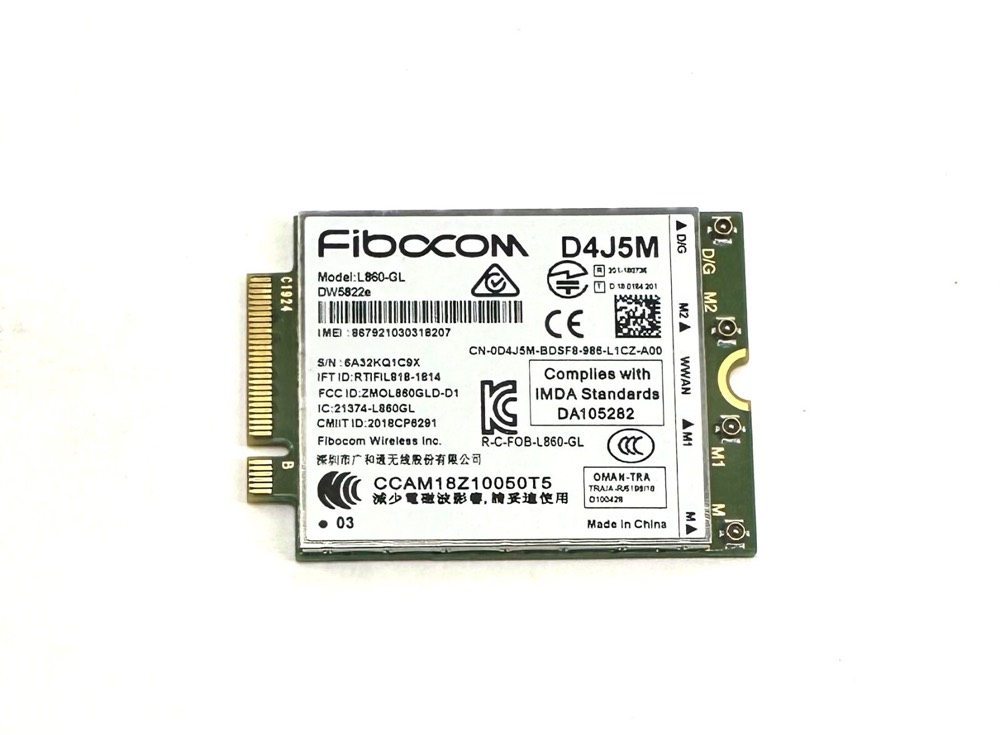 Плата D4J5M, DW5822e, L860-GL Fibocom 4G X20 LTE WWAN Wireless Card(A00) — фото 1