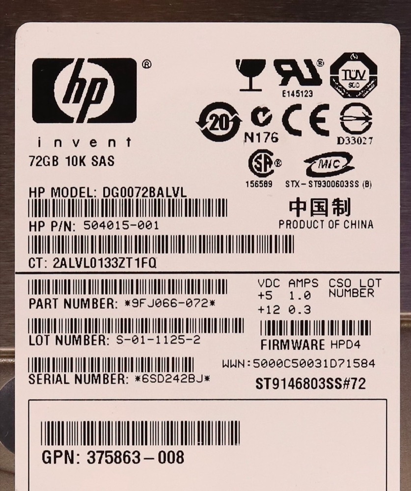 Жёсткий диск HP DG0072BALVL 72GB 2.5" 3Gb/s 10K RPM SAS Hard Drive P/N: 375863-008 Tested — фото 2