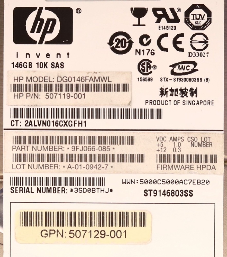 Жёсткий диск HP DG0146FAMWL 146GB 2.5" 6Gb/s 10K RPM SAS Hard Drive P/N: 507129-001 Tested — фото 2