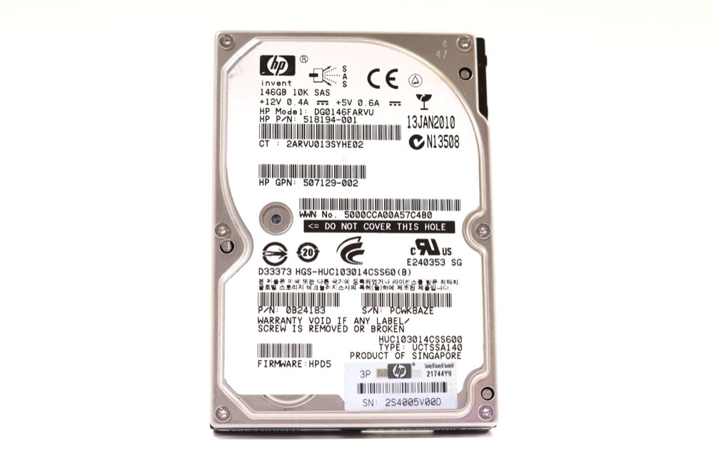 Жёсткий диск HP DG0146FARVU 146GB 2.5" 6Gb/s 10K RPM SAS Hard Drive P/N: 518194-001 Tested — фото 1