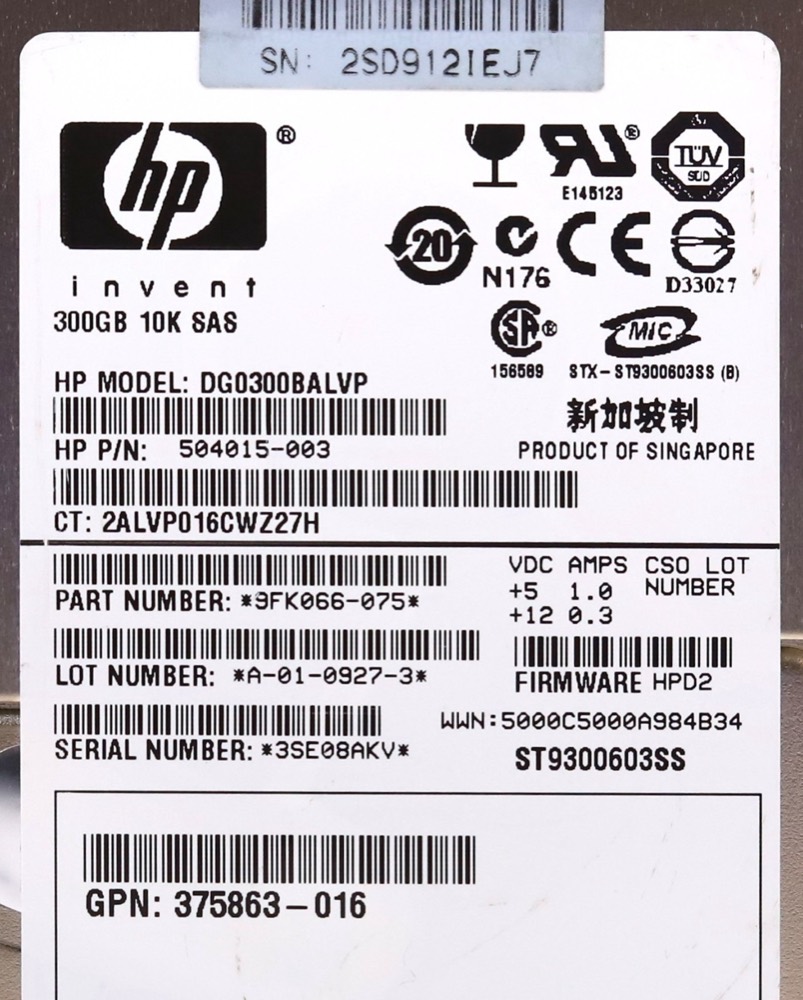 Жёсткий диск HP DG0300BALVP 300GB 2.5" 6Gb/s 10K RPM SAS Hard Drive P/N: 375863-016 Tested — фото 2