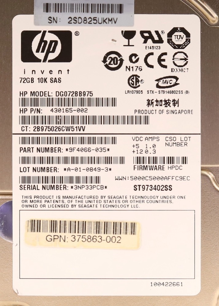 Жёсткий диск HP DG072BB975 72GB 2.5" 3Gb/s 10K RPM SAS Hard Drive P/N: 375863-002 Tested — фото 2