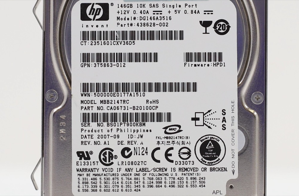 Сервер HP DG146A3516 146GB 2.5" 3Gb/s 10K RPM SAS Server Drive P/N: 375863-012 Tested — фото 3