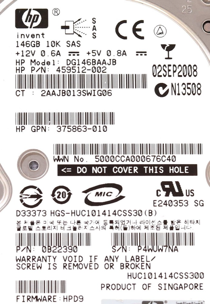 Жёсткий диск HP DG146BAAJB 146GB 2.5" 3Gb/s 10K RPM SAS Hard Drive P/N: 375863-010 Tested — фото 2