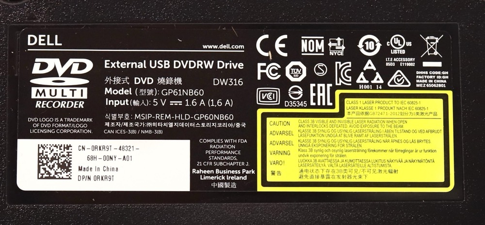 Компонент New ListingDell DW316 External USB Slim Portable DVD+/-RW Optical Drive Dell P/N: 0RKR9T — фото 3