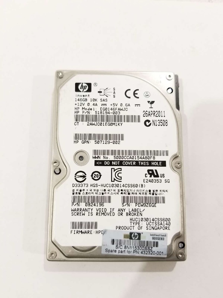 Жёсткий диск HP EG0146FAWJC 146GB 2.5" 6Gb/s 10K RPM SAS Hard Drive P/N: 432320-001 Tested — фото 1