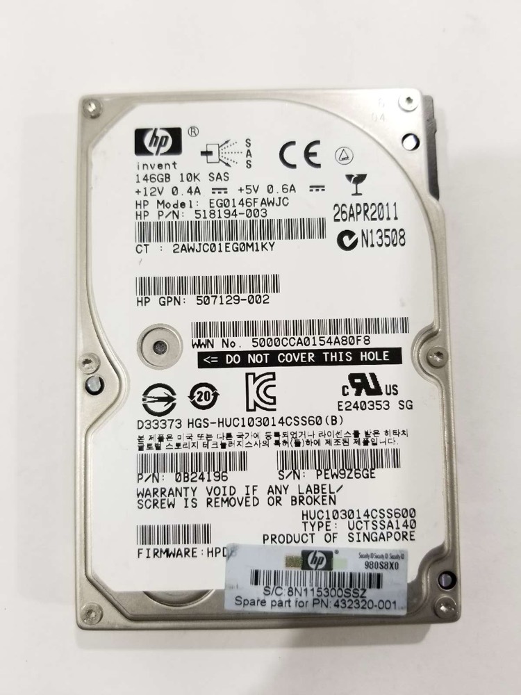 Жёсткий диск HP EG0146FAWJC 146GB 2.5" 6Gb/s 10K RPM SAS Hard Drive P/N: 432320-001 Tested — фото 2