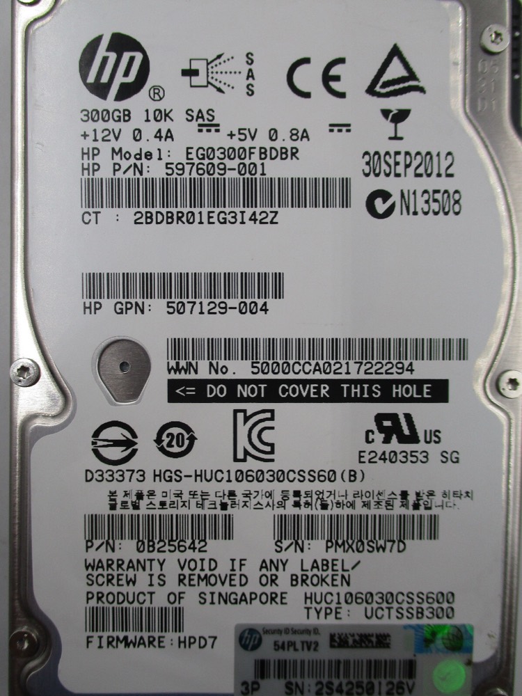 Компонент HP EG0300FBDBR 300GB 2.5" 6Gbps 10k RPM SAS Drive P/N:597609-001 Tested Working — фото 3