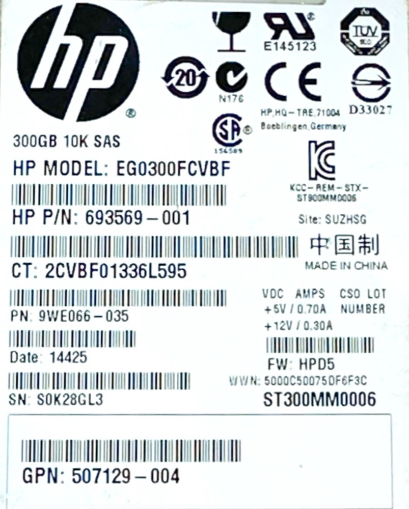 Сервер HP EG0300FCVBF 300GB 2.5" 6Gb/s 10K RPM SAS Server Drive P/N: 693569-001 Tested — фото 2