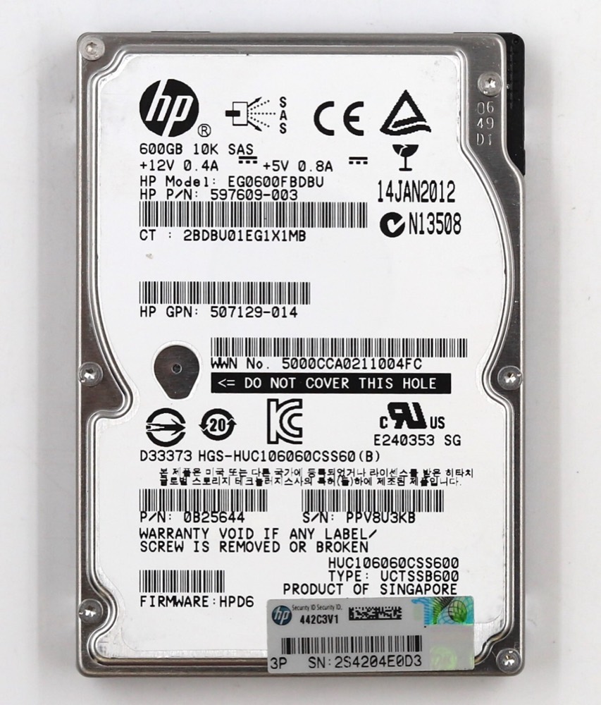 Жёсткий диск HP EG0600FBDBU 600GB 2.5" 6Gb/s 10K RPM SAS Hard Drive P/N: 597609-003 Tested — фото 1
