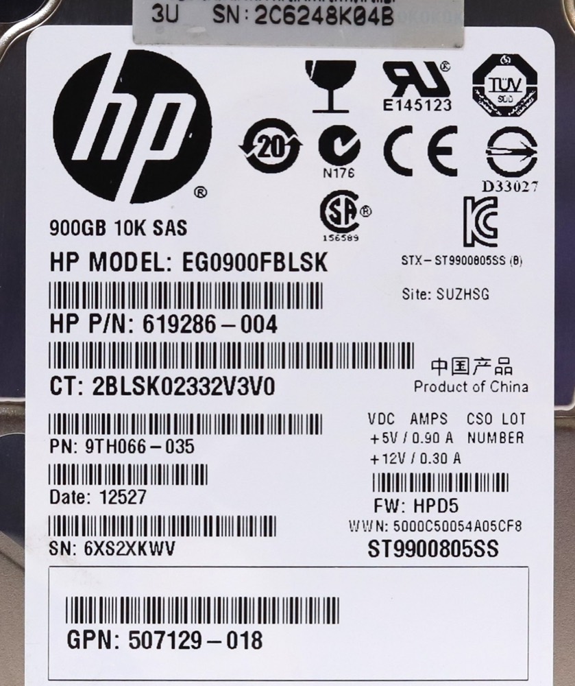 Жёсткий диск HP EG0900FBLSK 900GB 2.5" 6Gb/s 10K RPM SAS Hard Drive P/N: 507129-018 Tested — фото 2