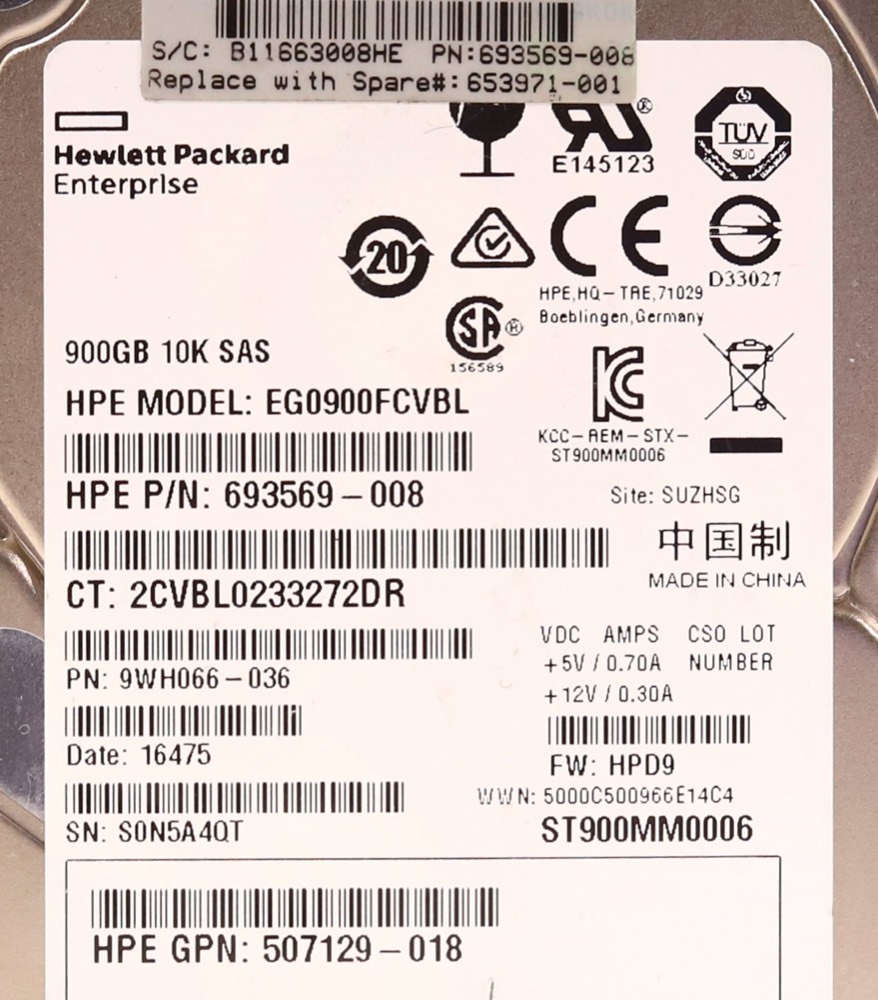 Жёсткий диск HPE EG0900FCVBL 900GB 2.5" 6Gb/s 10K RPM SAS Hard Drive P/N: 507129-018 Tested — фото 2
