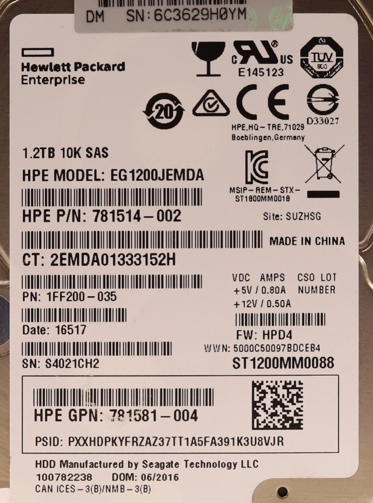 Жёсткий диск HPE EG1200JEMDA 1.2TB 2.5" 12Gb/s 10K SAS Hard Drive P/N: 781514-002 Tested — фото 2