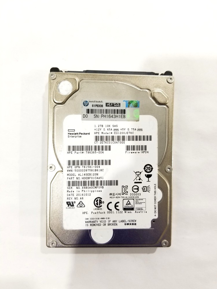 Жёсткий диск HPE EG1200JETKC 1.2TB 2.5" 12Gb/s 10K RPM SAS Hard Drive P/N: 781581-004 Tested — фото 1