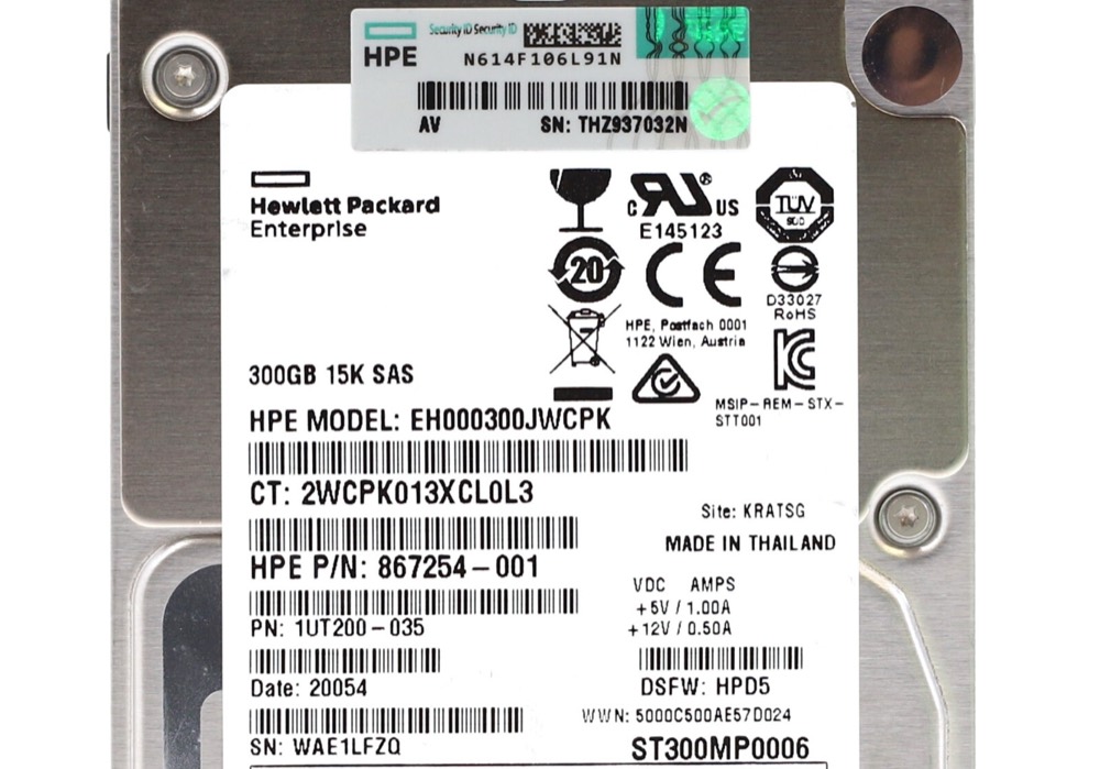 Компонент HPE EH000300JWCPK 300GB 2.5” 12Gb/s 15K RPM SAS Drive P/N: 867254-001 Tested — фото 3