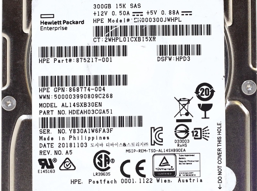 Компонент HPE EH000300JWHPL 300GB 2.5" 12Gb/s 15K RPM SAS Drive P/N: 875217-001 Tested — фото 2