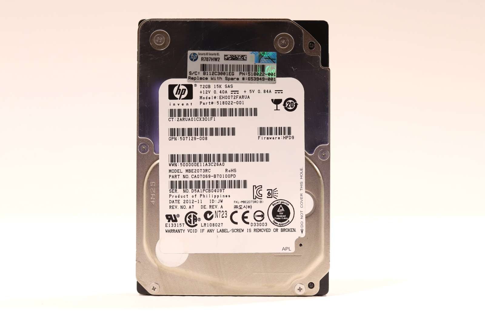 Жёсткий диск HP EH0072FARUA 72GB 2.5" 6Gb/s 15K RPM SAS Hard Drive P/N: 507129-008 Tested — фото 1